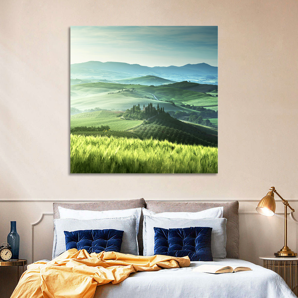 Misty Rolling Hills with Cypresses Wall Art