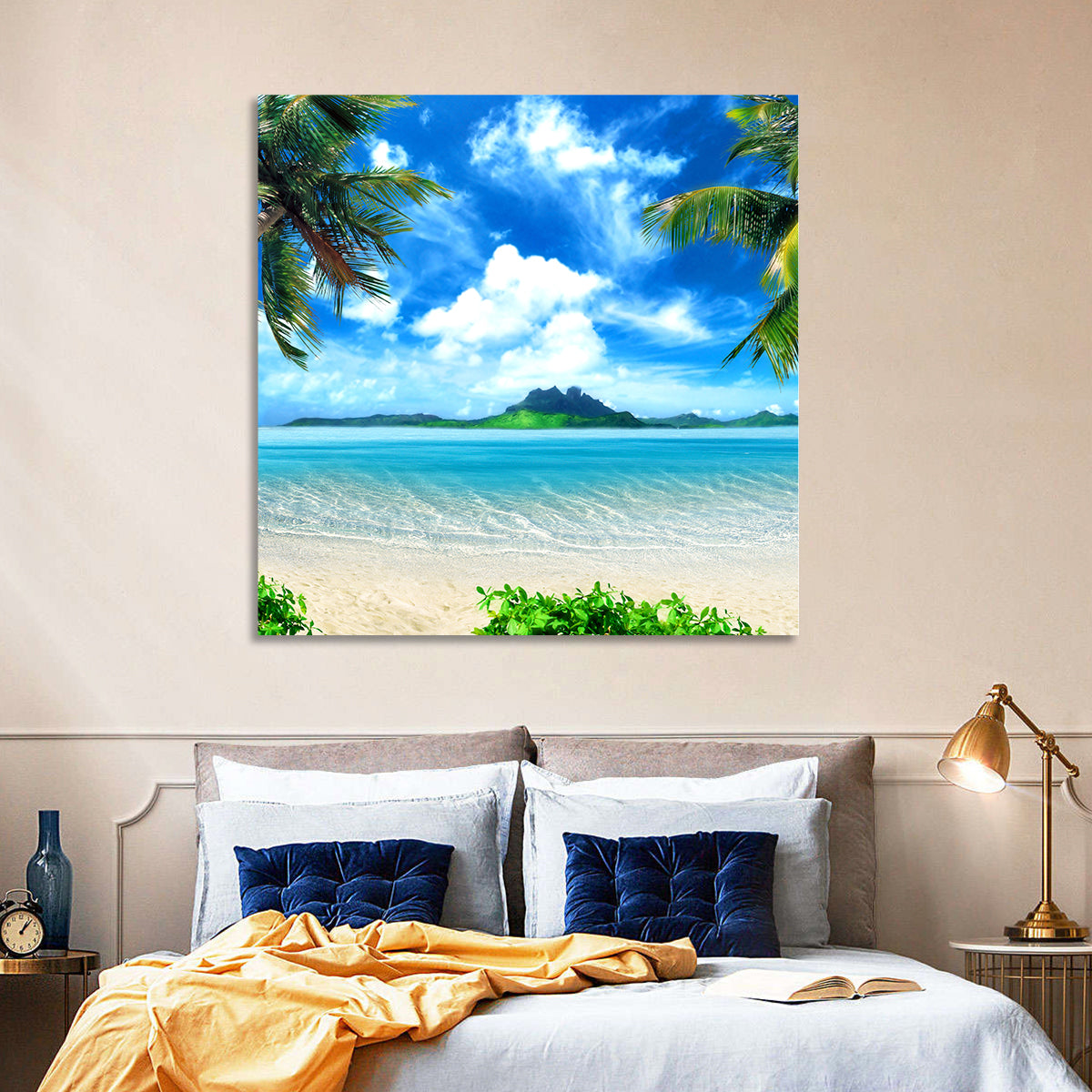Palm-framed Tropical Island Beach Wall Art