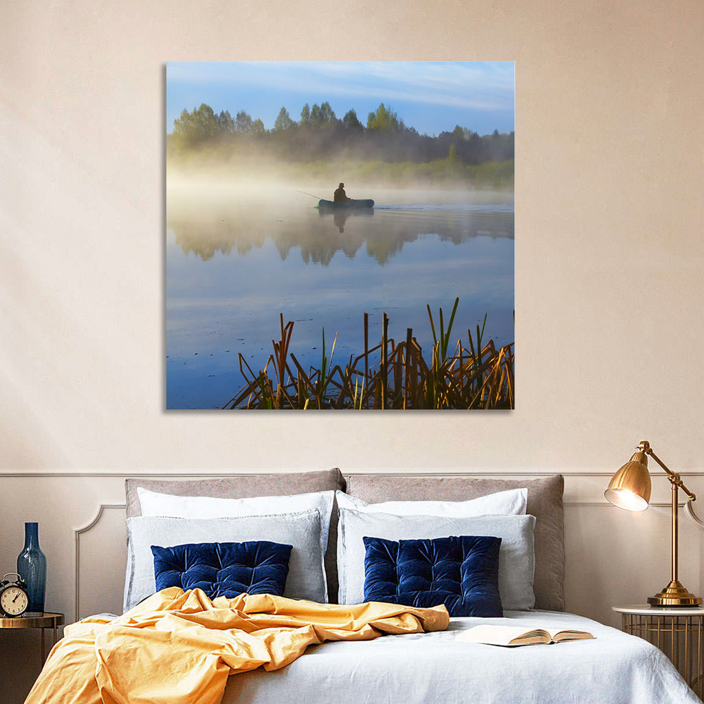 Misty Lake Fisherman Wall Art