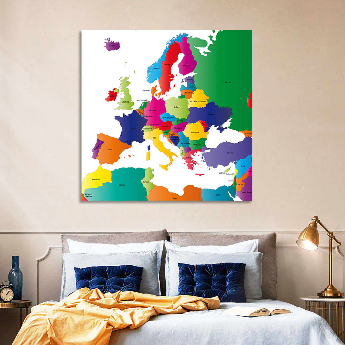 Coloured Europe Map Wall Art