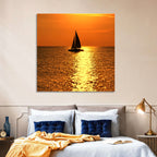 Sailboat Silhouette at Golden Sunset Wall Art