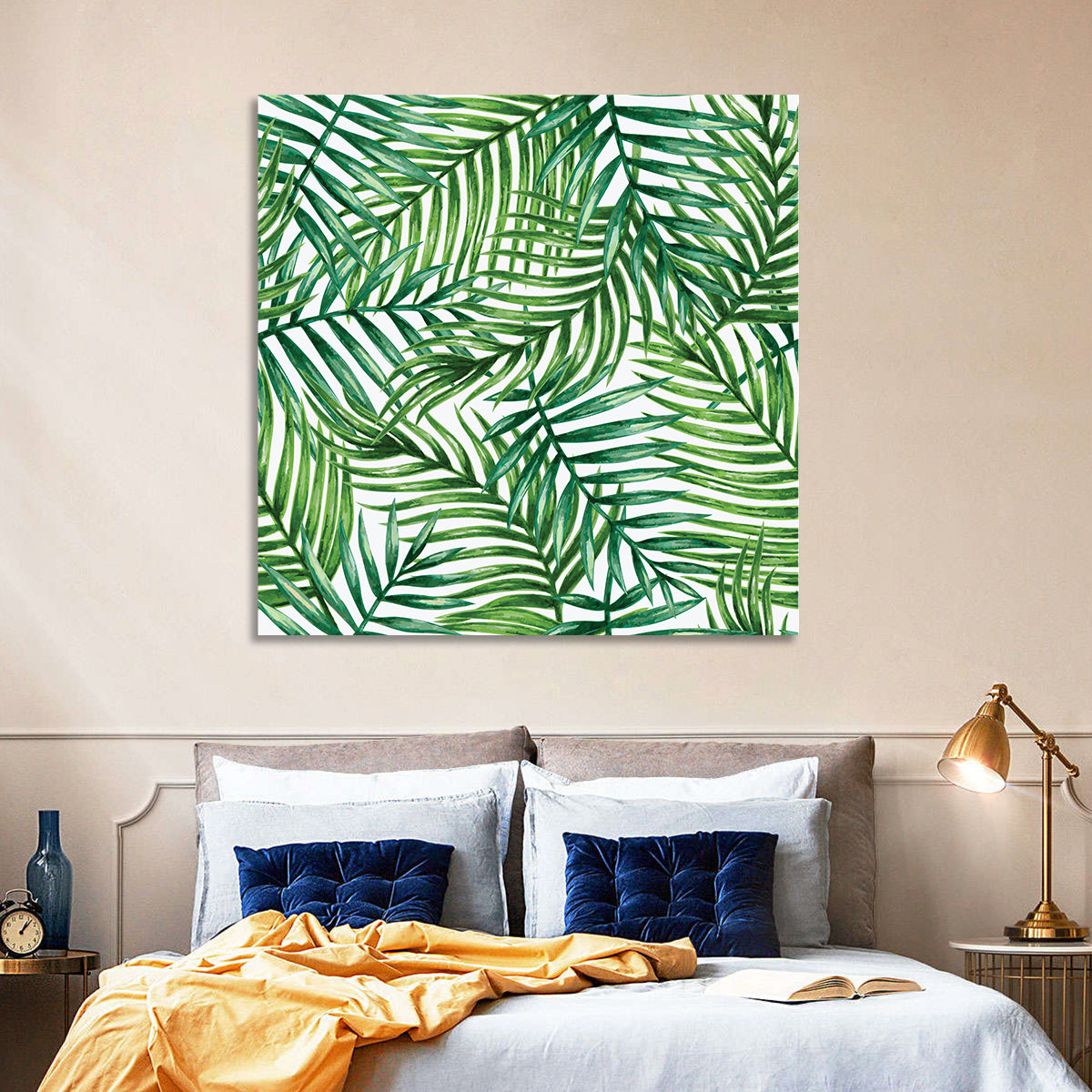 Palm Leaves Pattern Wall Art in a room, square