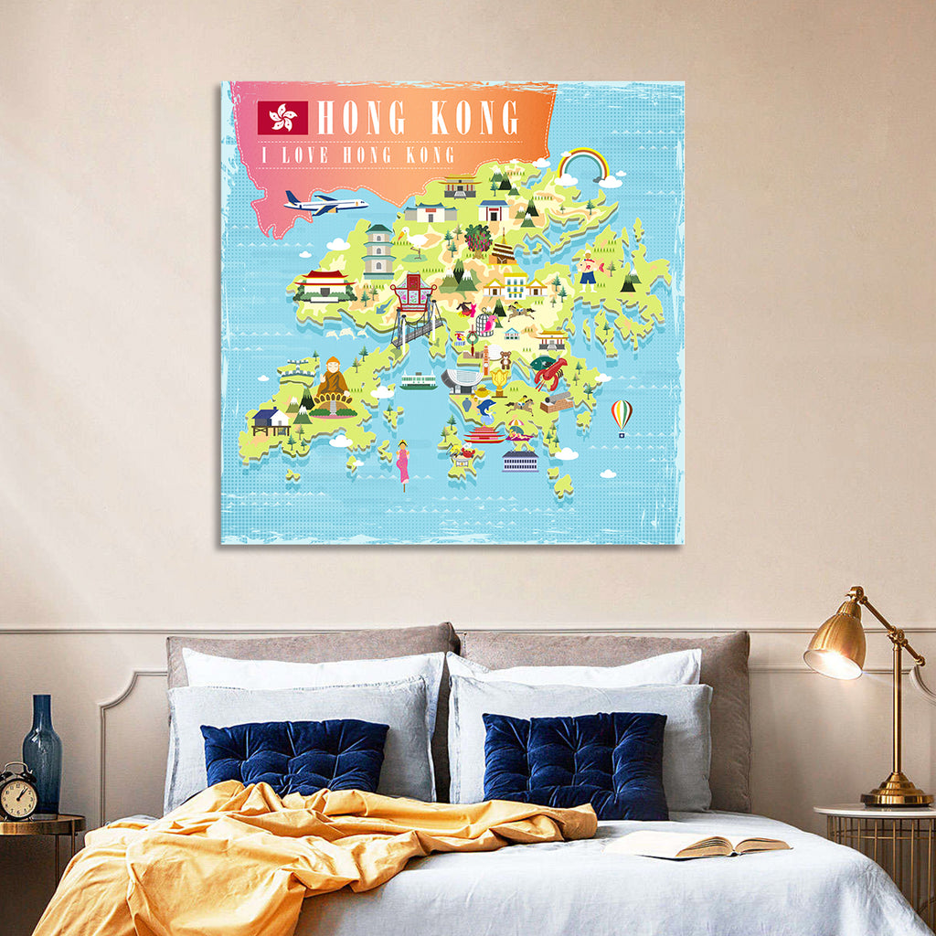I Love Hong Kong Illustrated Cultural Map Wall Art