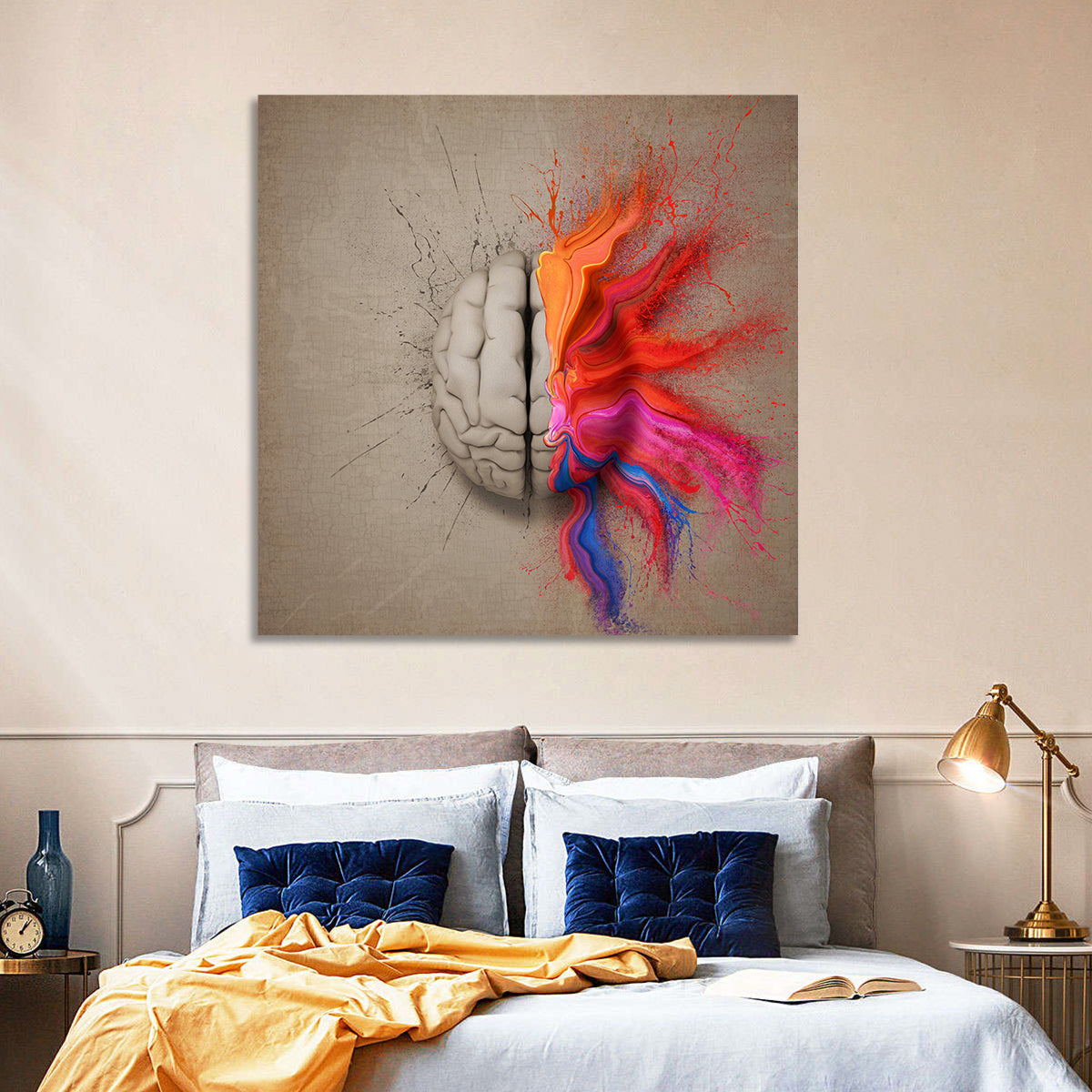 Creative Brain Duality Illustration Wall Art in a room, square