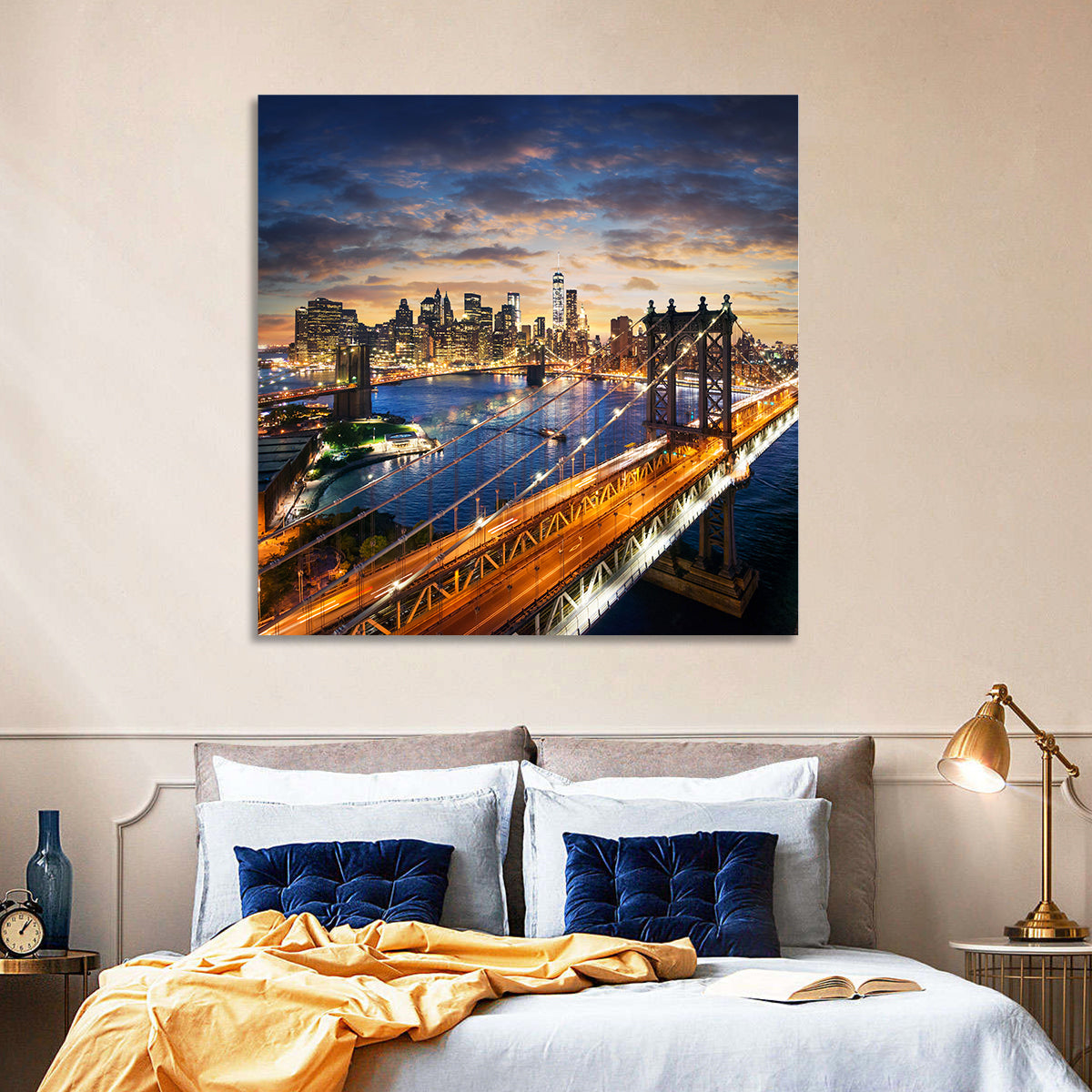 Manhattan Bridge Dusk Light Trails Wall Art