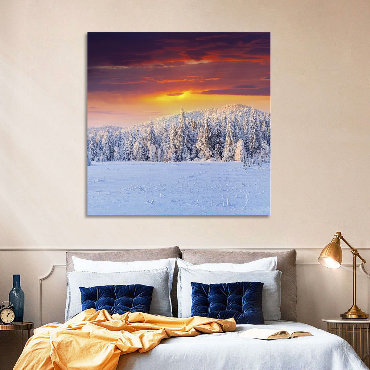 Snowy Forest Sunset Wall Art