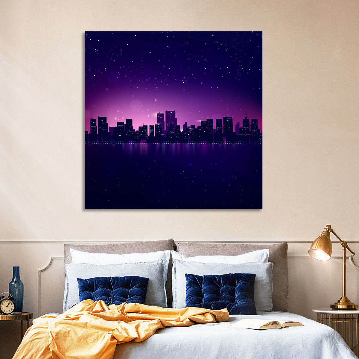 New York Night Skyline Wall Art in a room, square