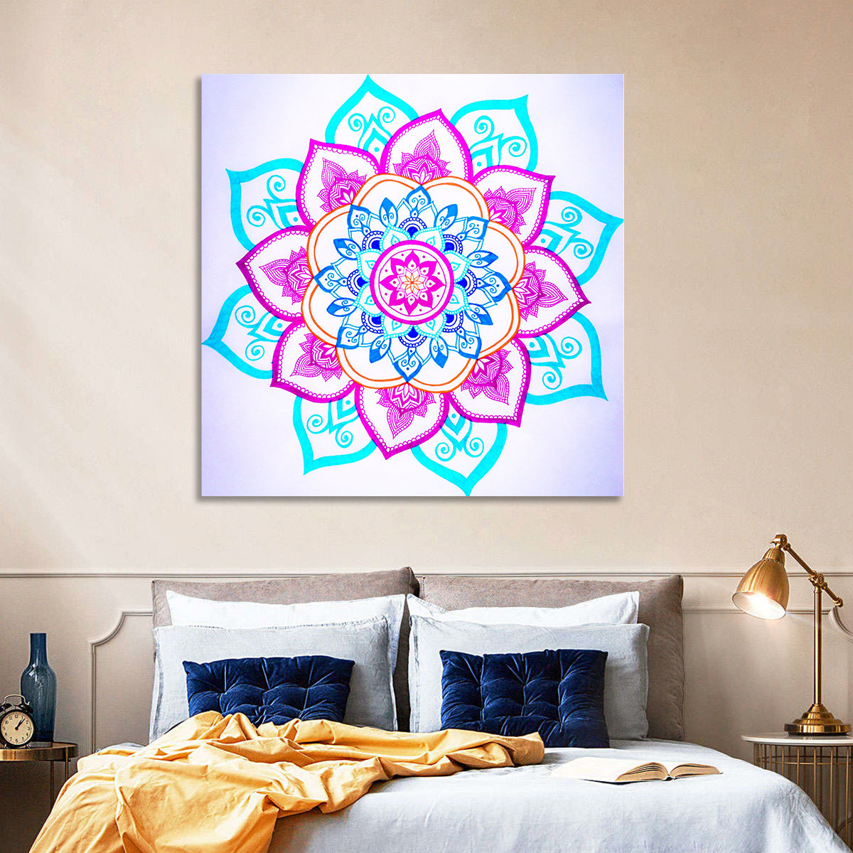 Vibrant Hand-drawn Mandala Flower Pattern Wall Art