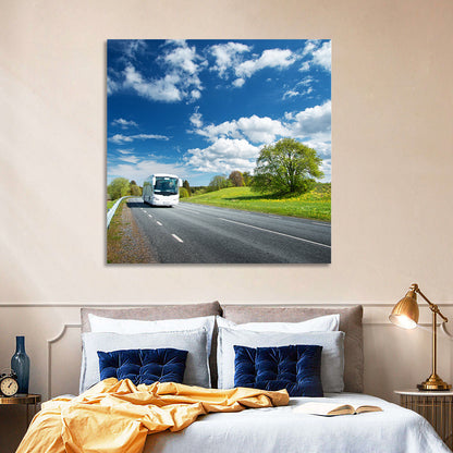 White Bus on Meadow Road Wall Art