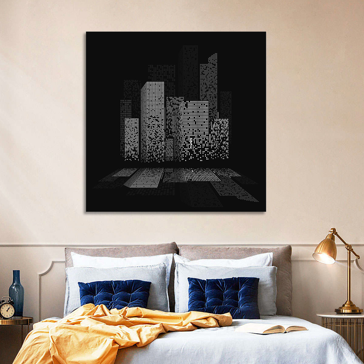 City Lights Abstract Wall Art in a room, square