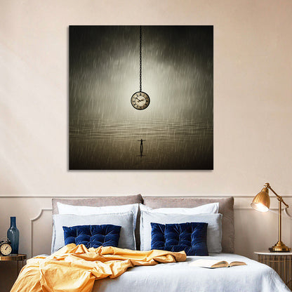 Suspended Pocket Watch in Rain Wall Art