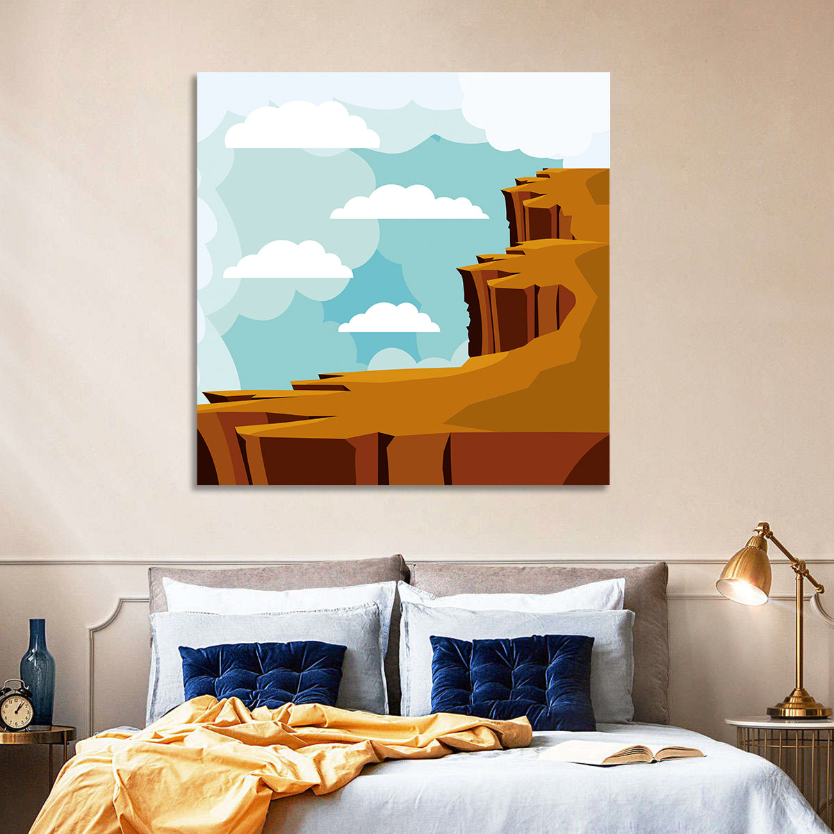 Minimalist Desert Cliffs Wall Art in a room, square