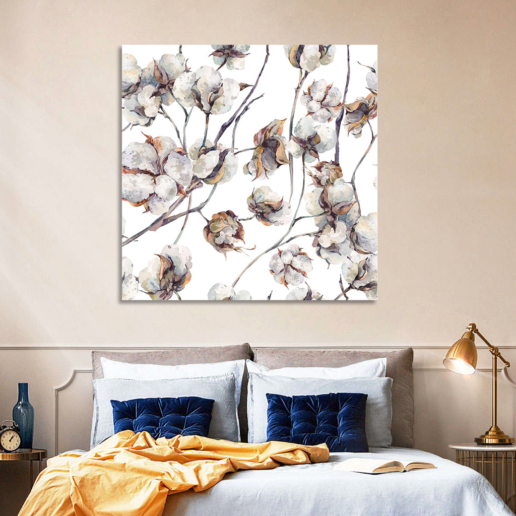 Watercolor Cotton Bolls Wall Art