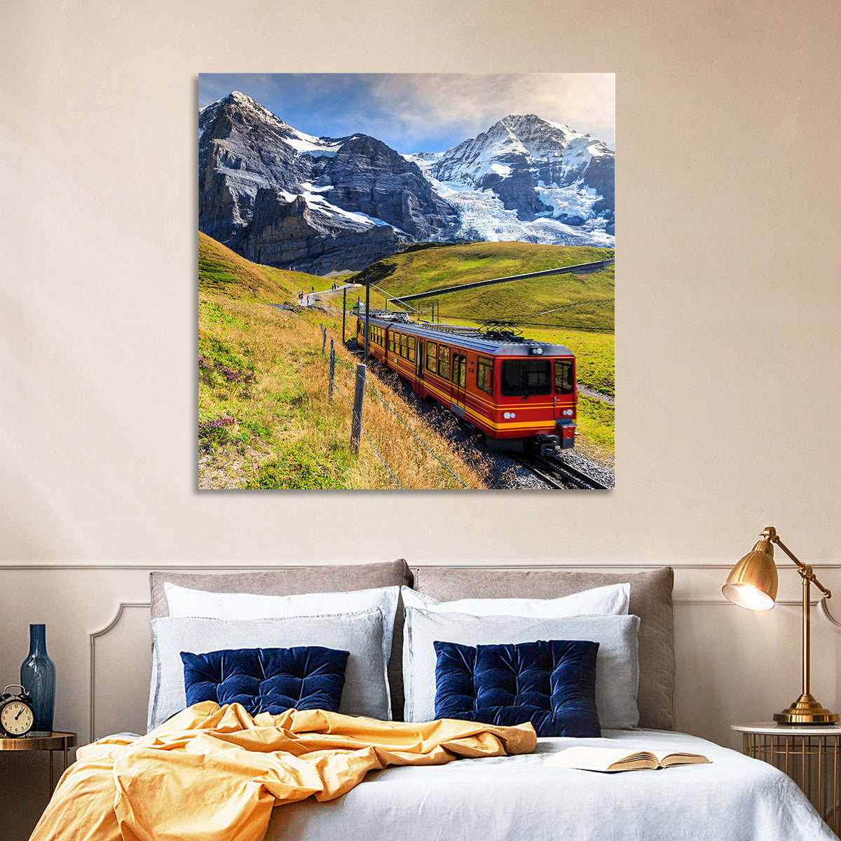 Red Alpine Train at Eiger Wall Art