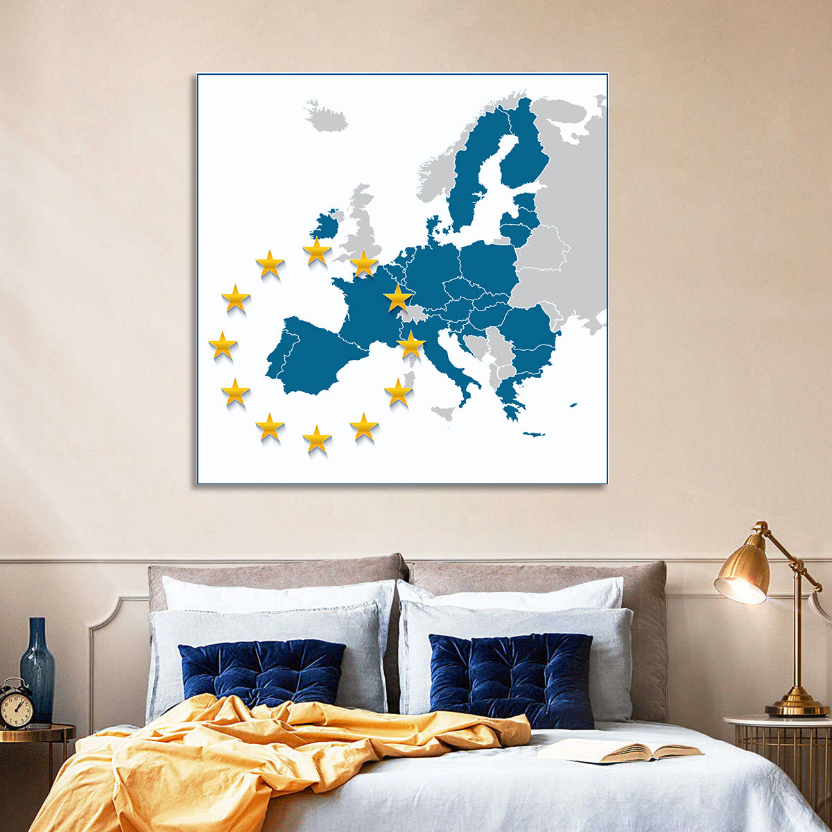 European Union Map with Stars Wall Art in a room, square