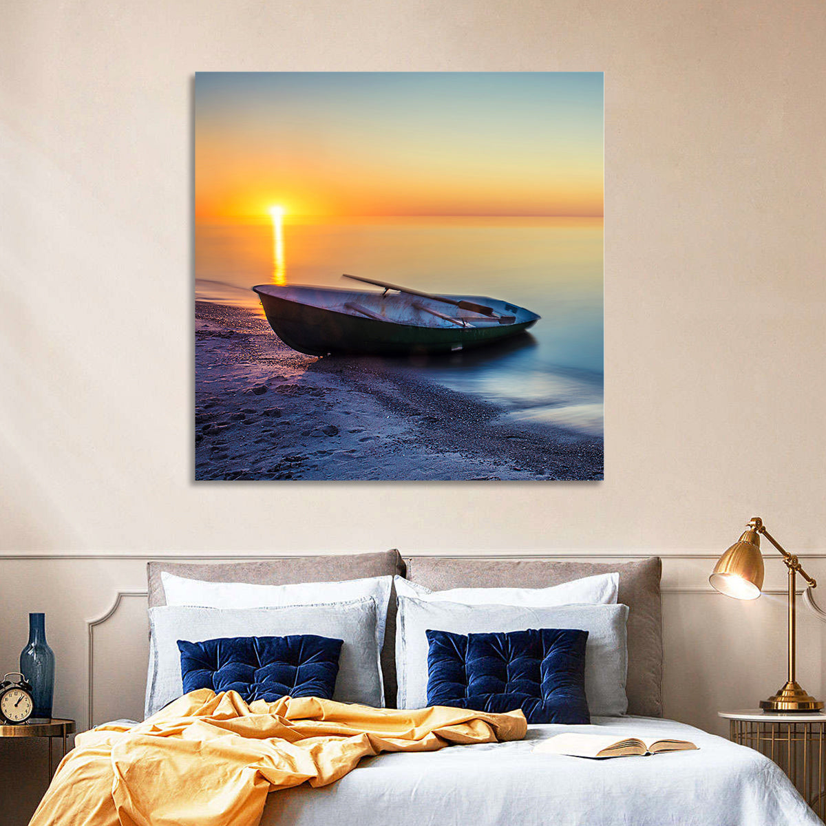 Rowboat Sunrise Seascape Wall Art