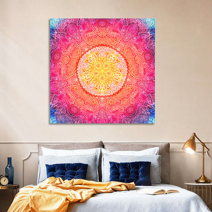 Watercolor Lace Mandala in Pink and Gold Wall Art