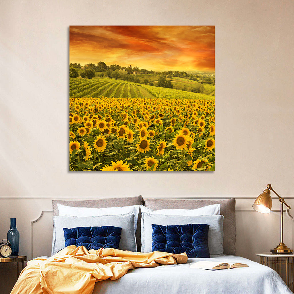 Sunflower Field at Golden Hour Wall Art