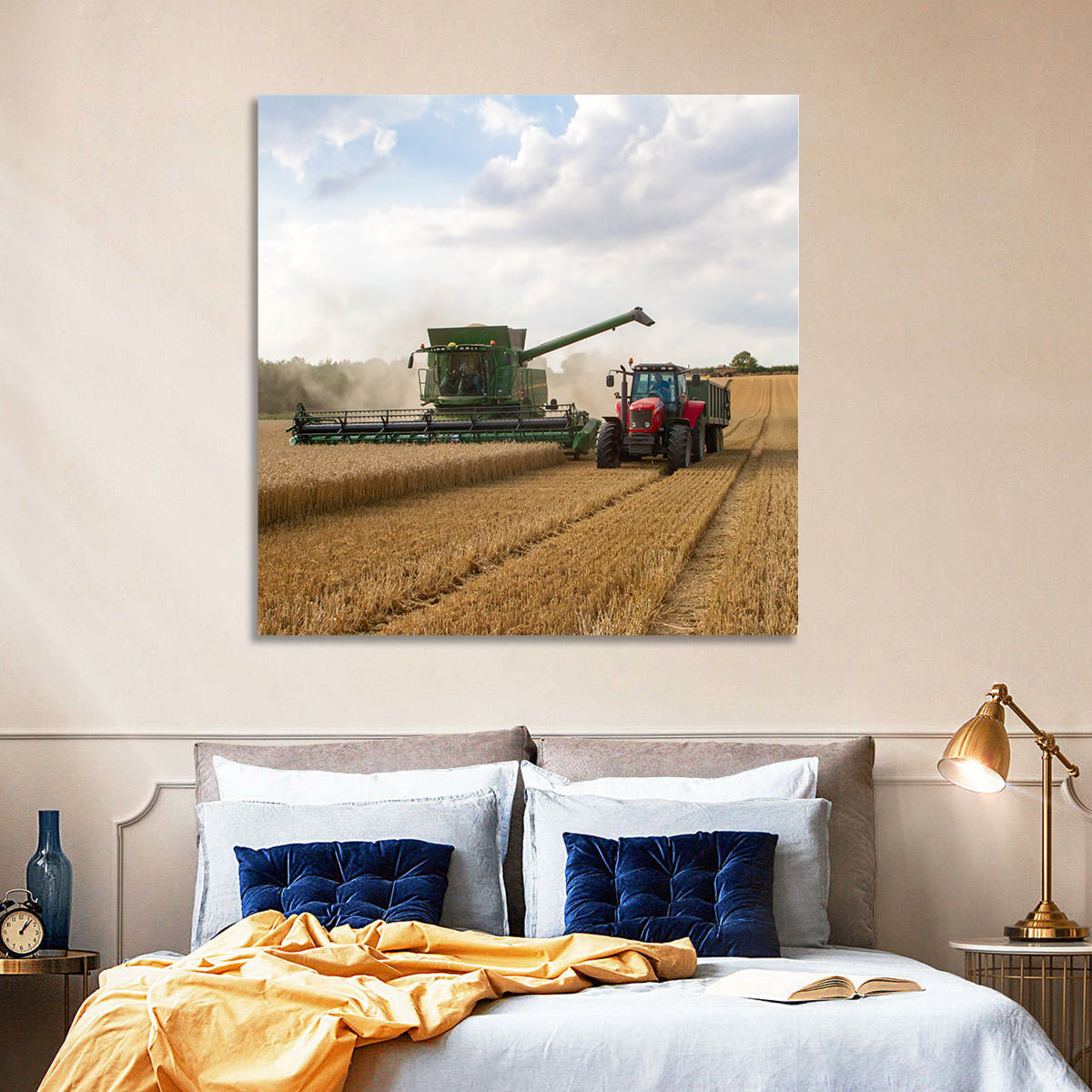 Wheat Harvest with Combine and Tractor Wall Art