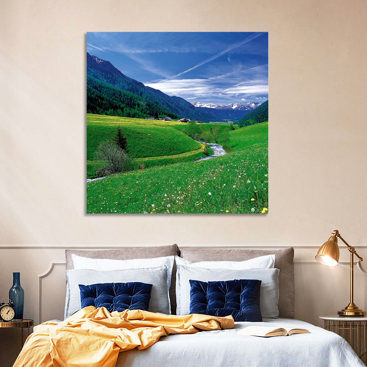 Snow-capped Peaks and Floral Meadow Wall Art