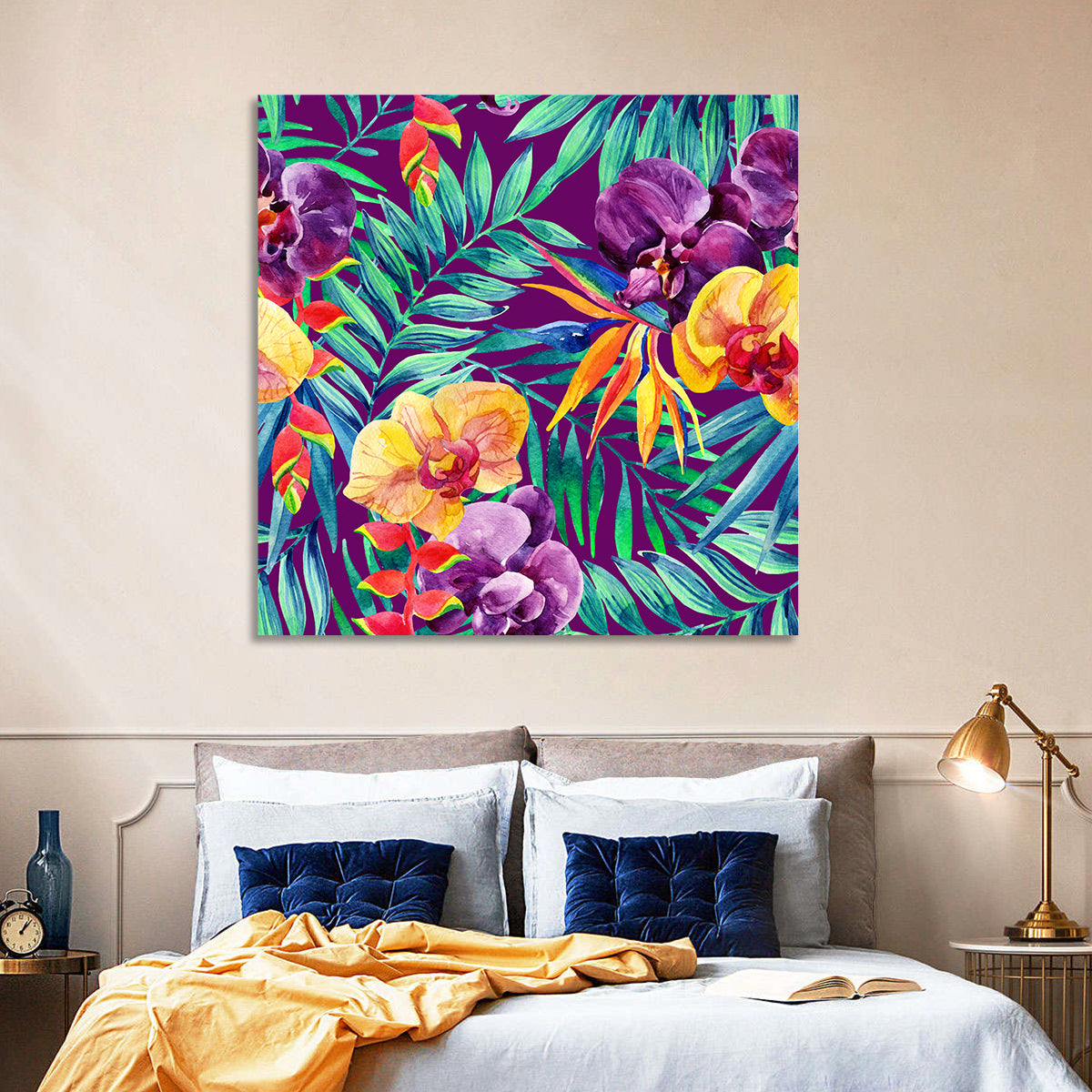 Tropical Orchid and Palm Pattern Wall Art