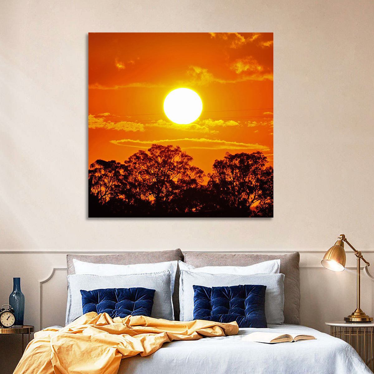 Burning Sun Over Tree Silhouettes Wall Art