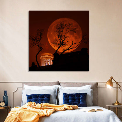 Haunted Supermoon Over Church Spire Wall Art