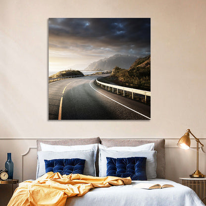 Golden Sunrise Coastal Road Wall Art