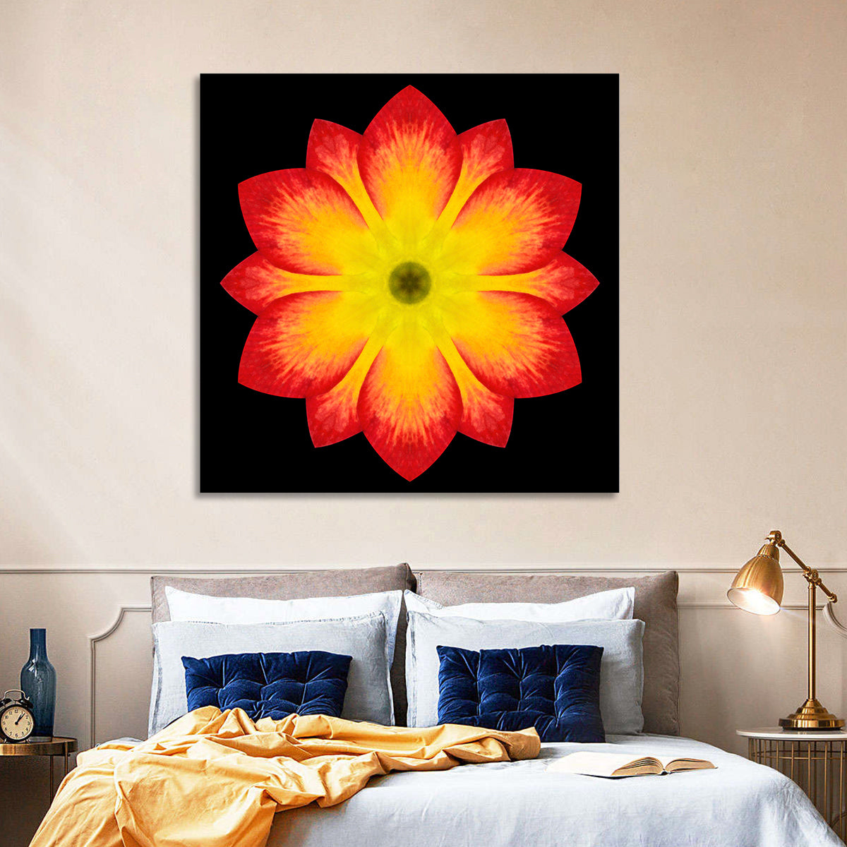 Red Yellow Mandala Flower Pattern Wall Art