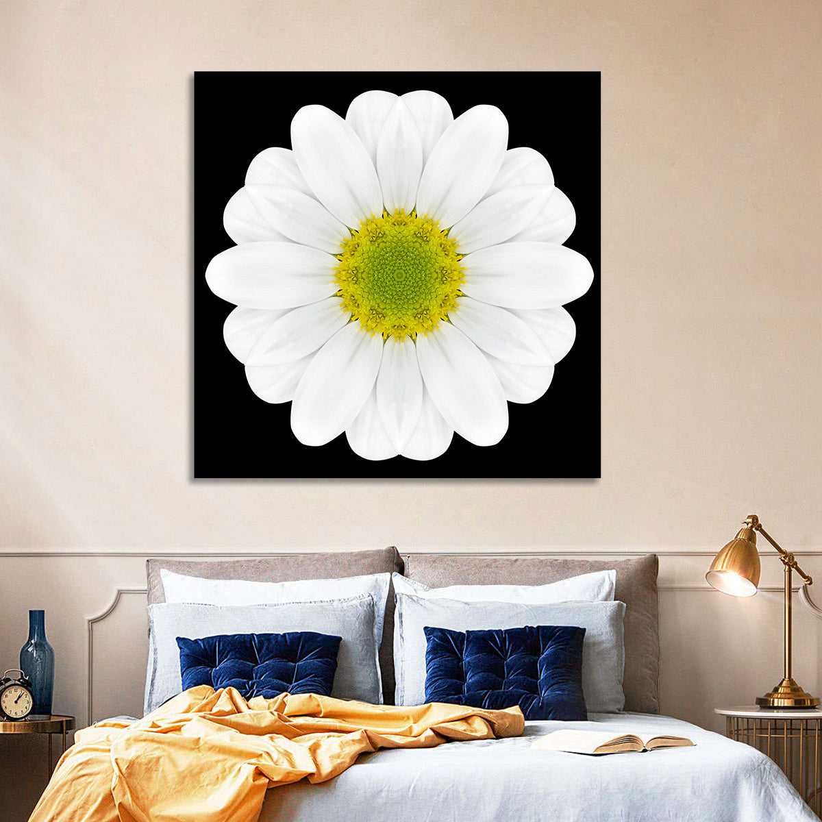 High Contrast Daisy Mandala Pattern Wall Art