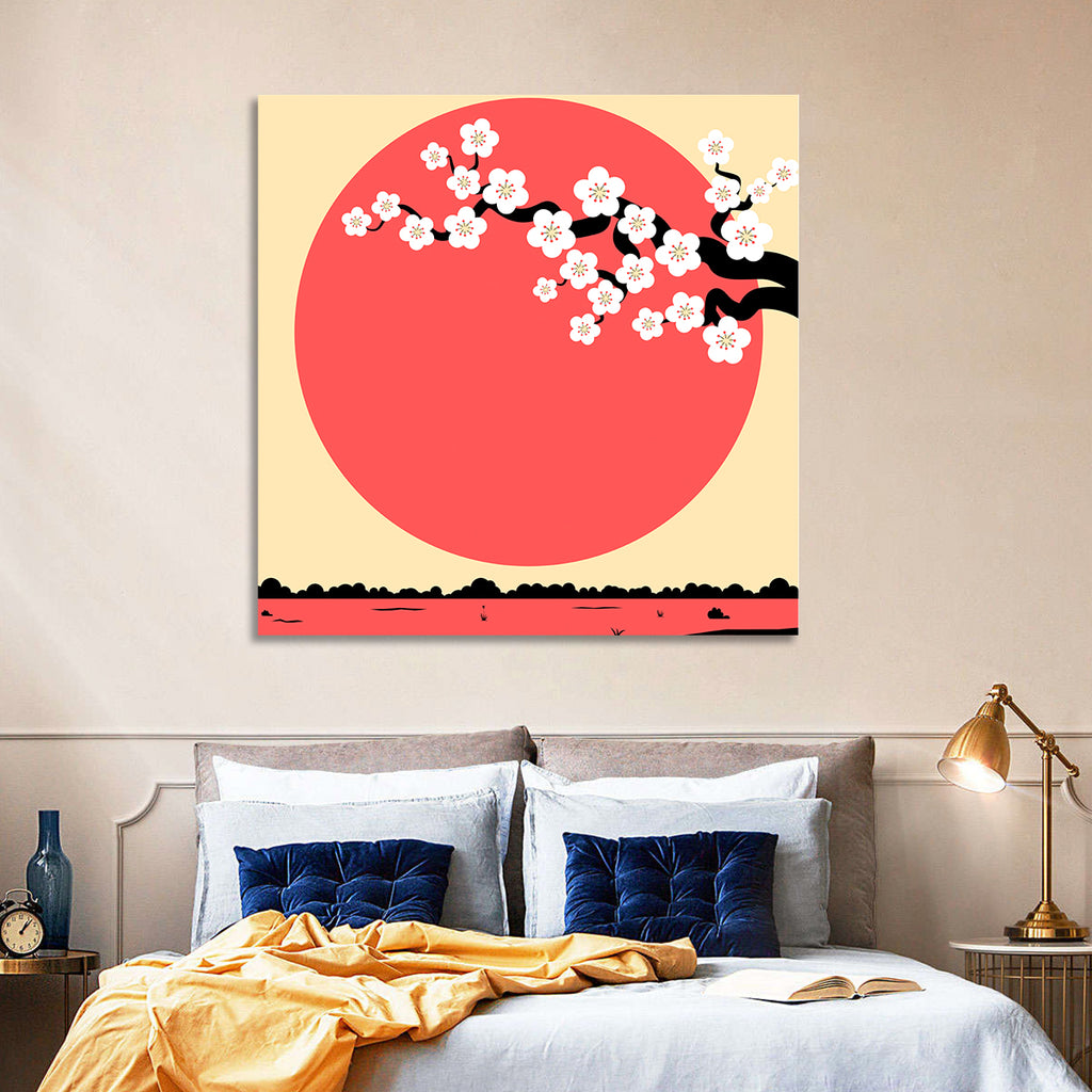Cherry Blossom with Red Sun Wall Art