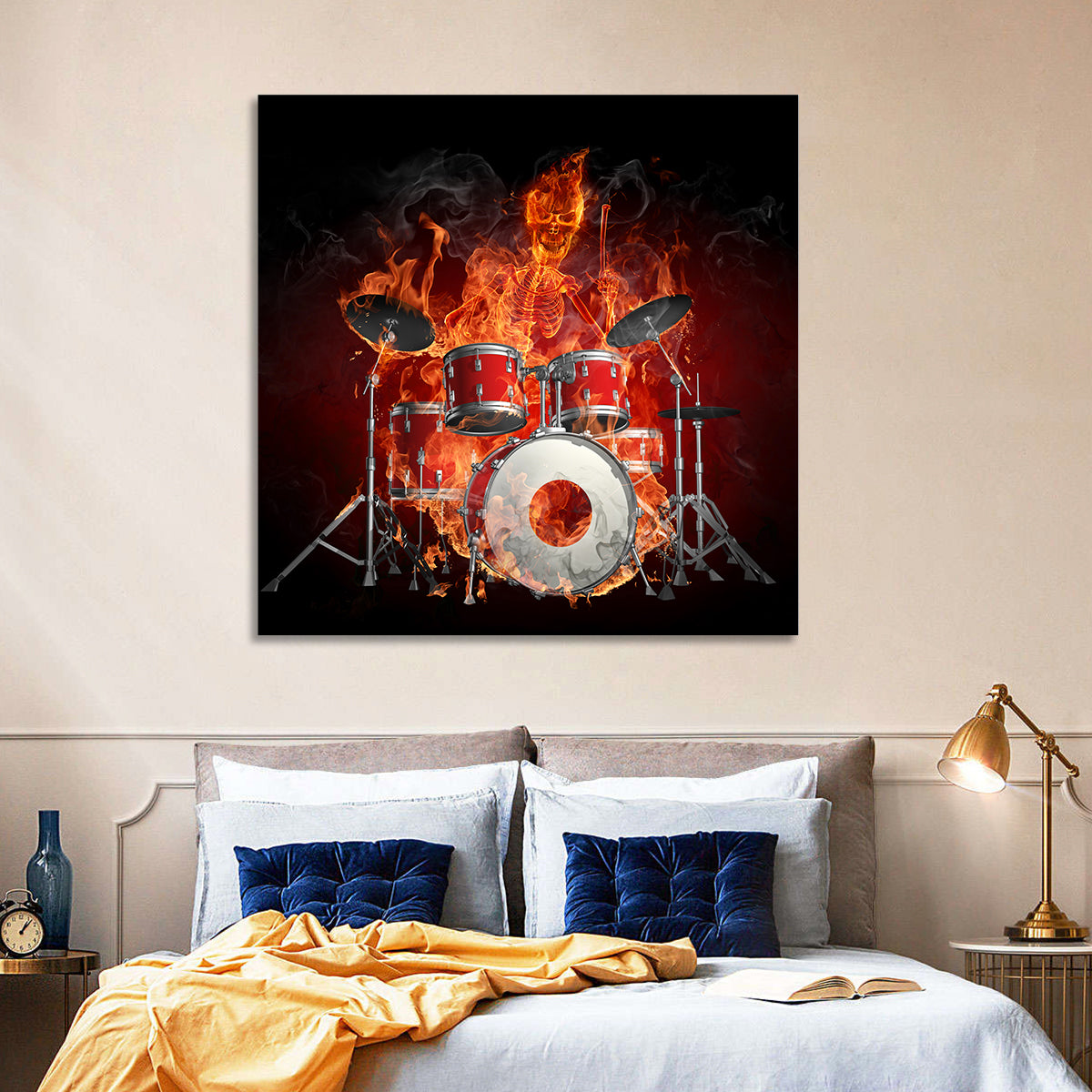 Flaming Skeleton Drummer Wall Art