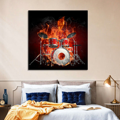 Flaming Skeleton Drummer Wall Art