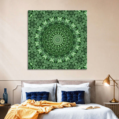Green Botanical Kaleidoscope Mandala Wall Art