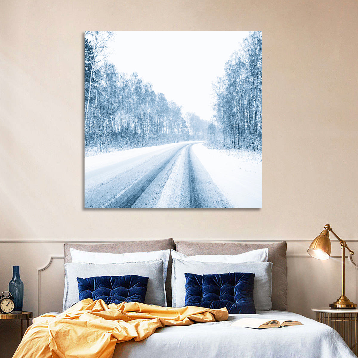 Tire Tracks on Snowy Road Wall Art