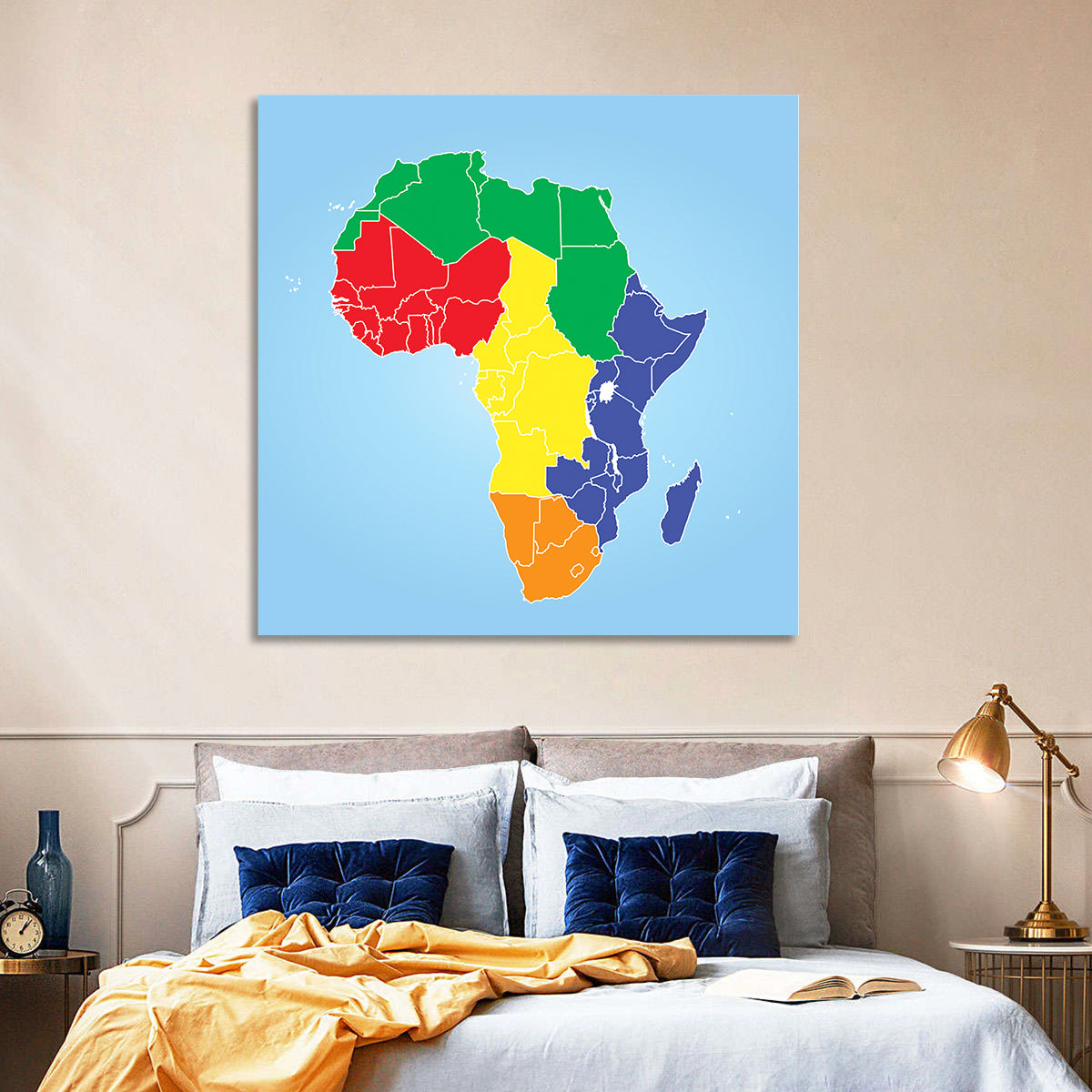 Color Coded Africa Map Wall Art in a room, square