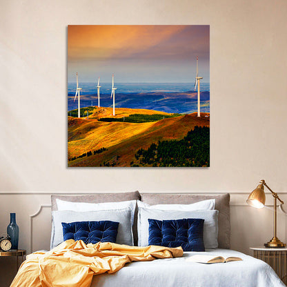Golden Hour Wind Turbines Wall Art