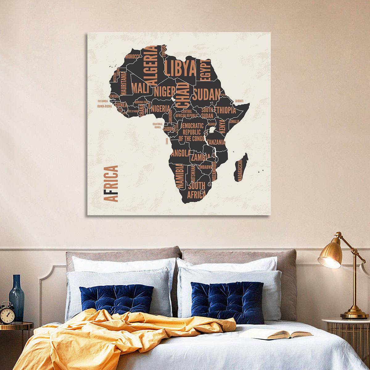 Typographic Africa Map with Country Names Wall Art