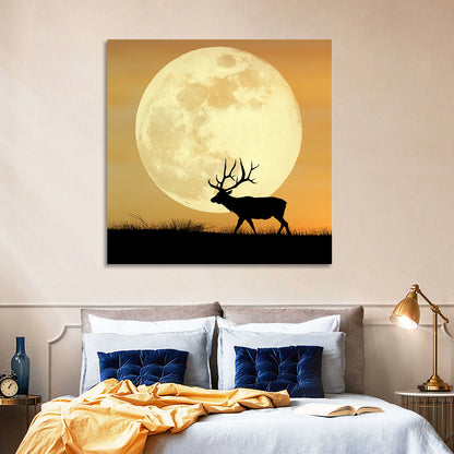 Bull Elk Silhouette Under Supermoon Wall Art