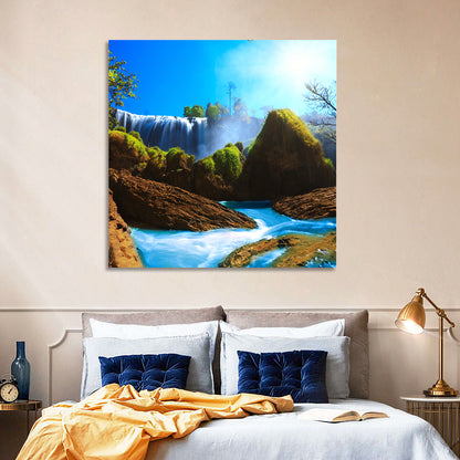 Sunlit Turquoise Waterfall Wall Art