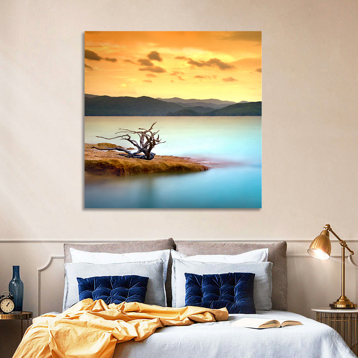 Gnarled Driftwood at Turquoise Lake Wall Art
