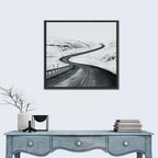 Winding Snow Road with Yellow Markers Wall Art