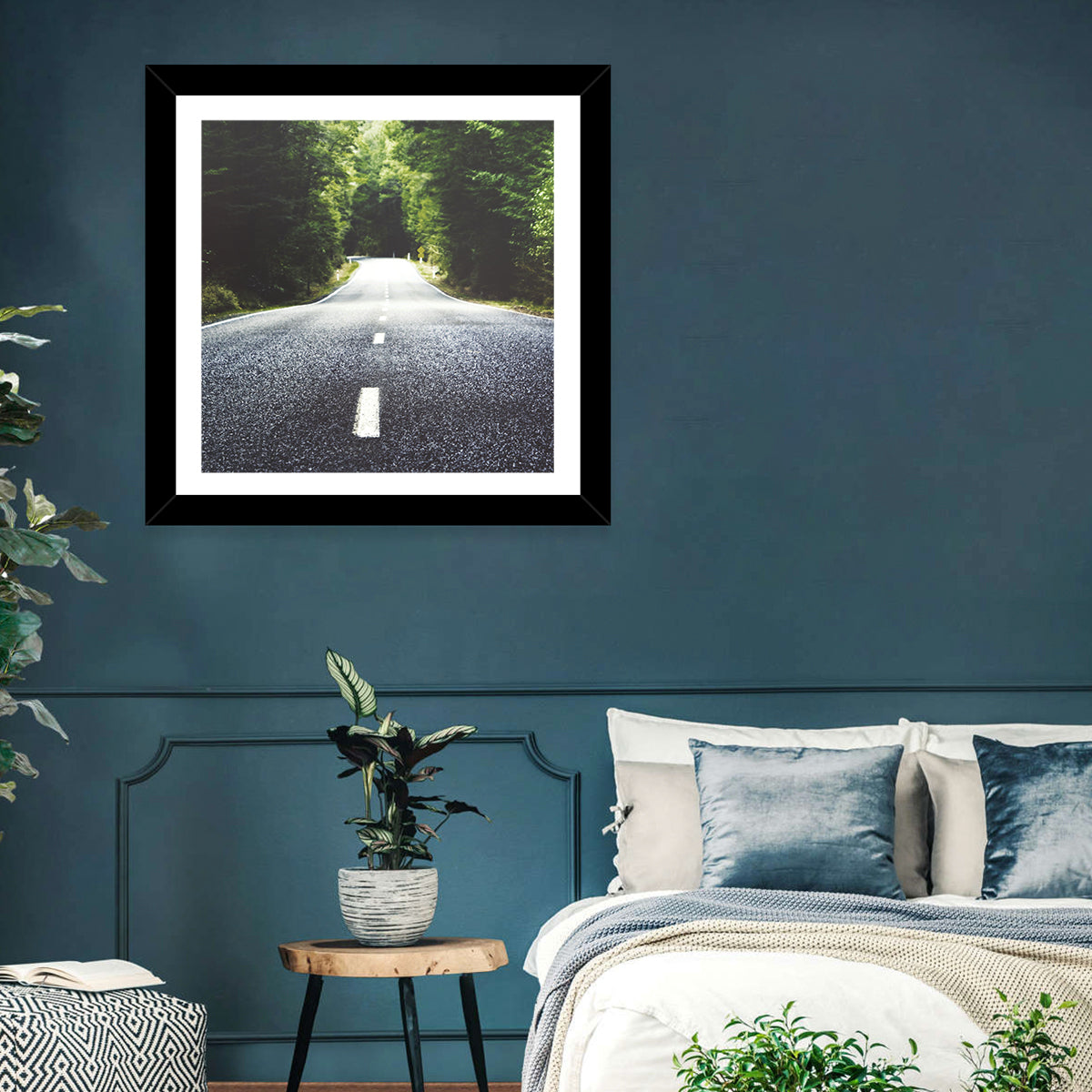 Summer Forest Road with Yellow Sign Wall Art