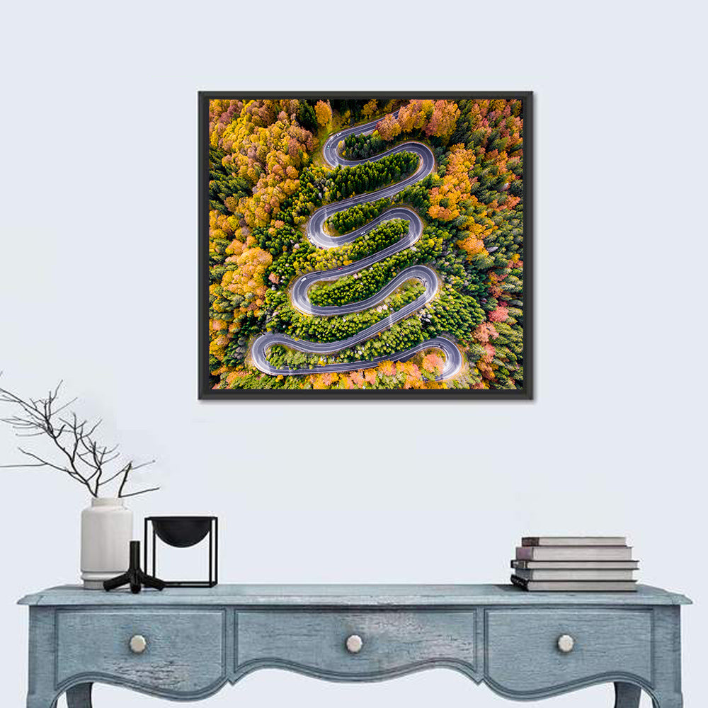 Autumn Winding Forest Road Wall Art