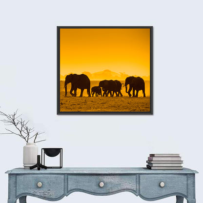 Elephant Family Silhouette Wall Art