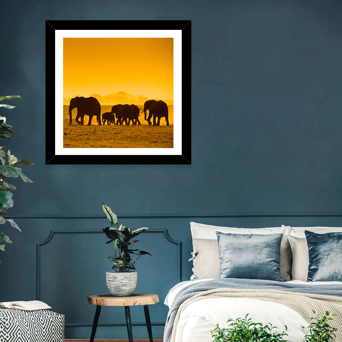 Elephant Family Silhouette Wall Art
