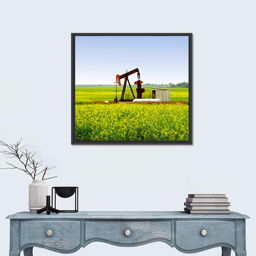 Rusty Pumpjack in Yellow Canola Field Wall Art