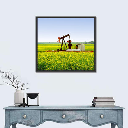 Rusty Pumpjack in Yellow Canola Field Wall Art