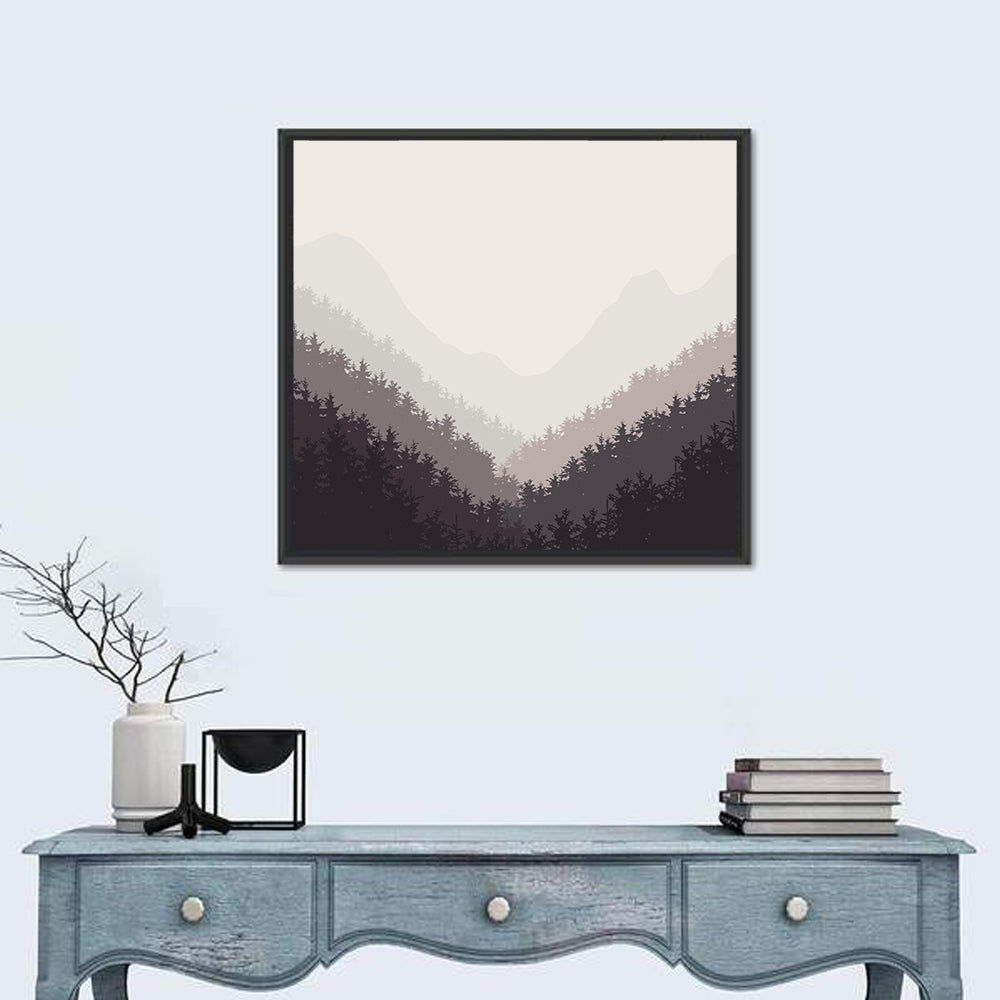 Misty Mountain Valley Illustration Wall Art