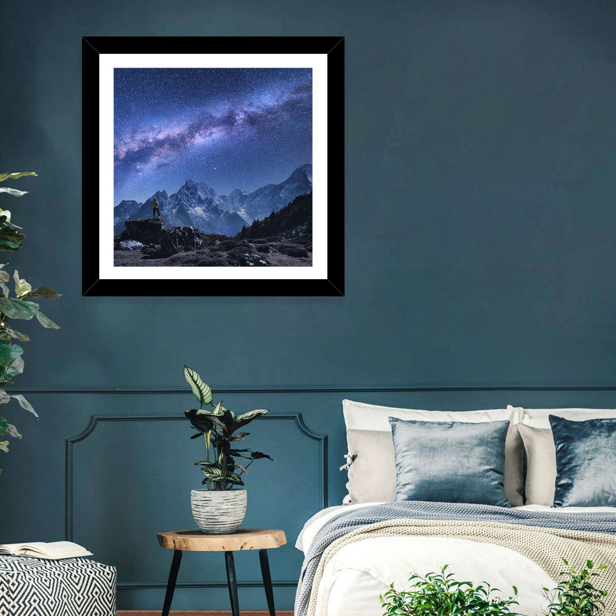 Milky Way Over Snow Capped Peaks Wall Art in a room, square